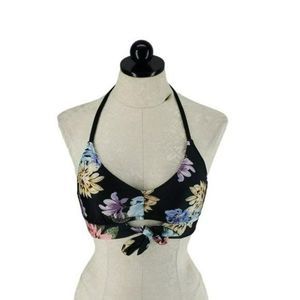 Kona Sol‎ Black Floral Halter Bikini Top